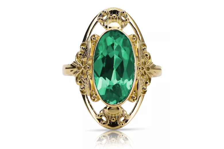 Vintage craft Ring Emerald 14K Yellow gold vrc014y
